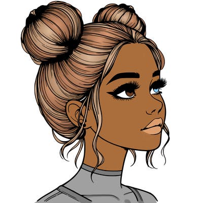 realistic girl with buns on the top of her head