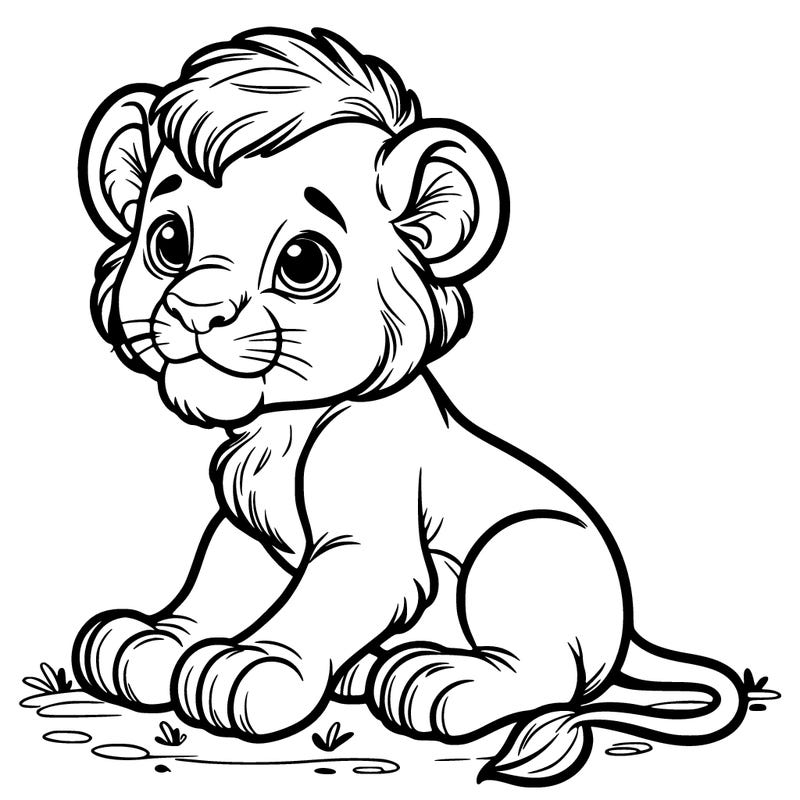 a baby lion sitting down