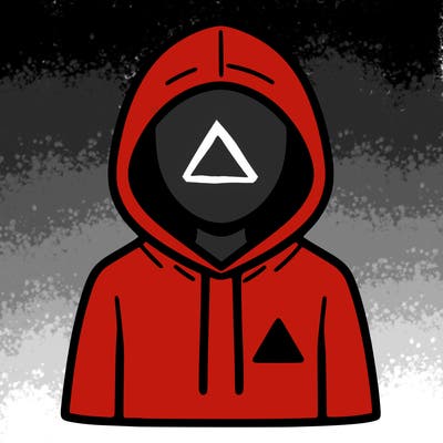 a person with non face waering a hoodie with a small triangle symbol
