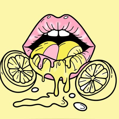 lips eating lemons and lemon juice dripping