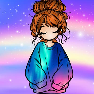 girl with baggy sweatshirt and messy bun