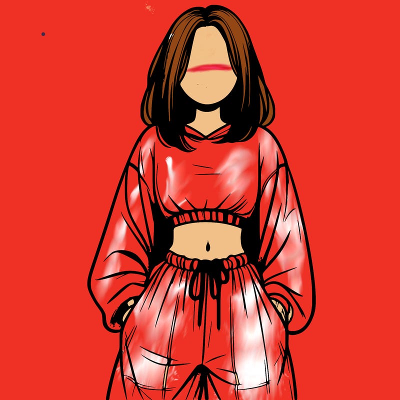 realistic girl faceless with baggy pants and a crop top