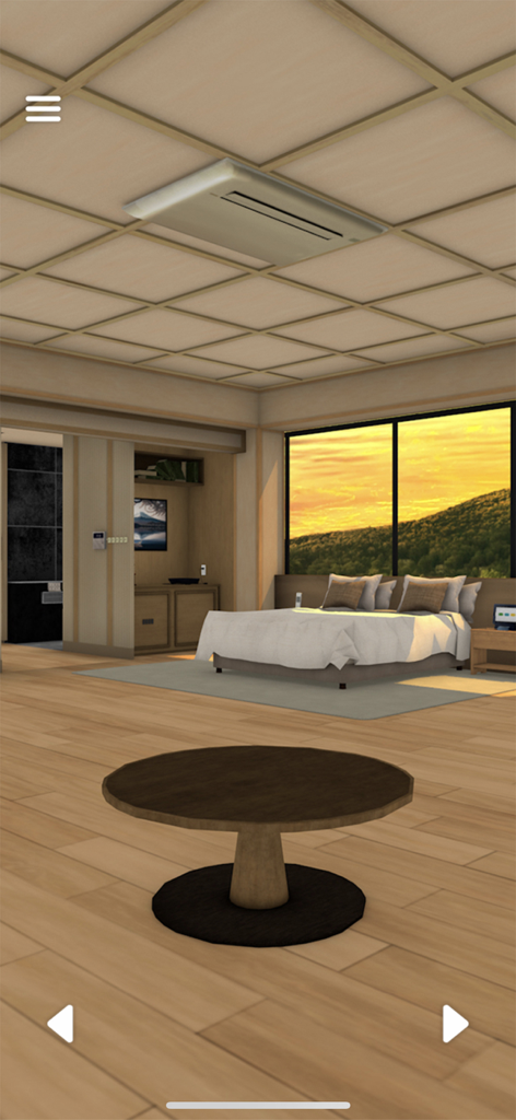 Escape Game: The Lake View - Interior of a luxury hotel suite with a sunset view in the Escape Game The Lake View.