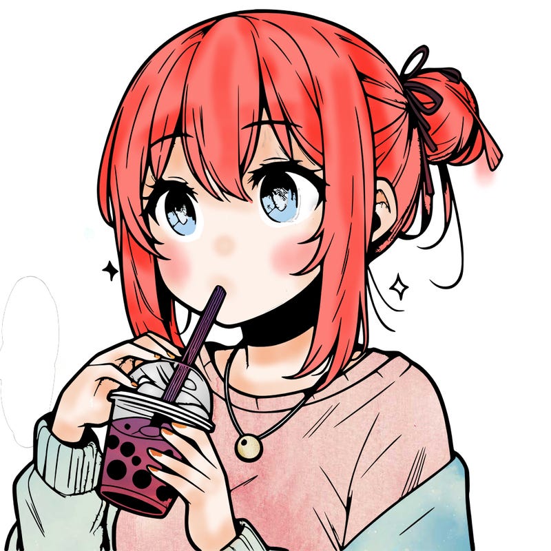 manga character drinking boba