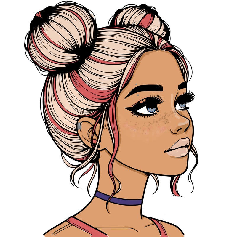 realistic girl with buns on the top of her head