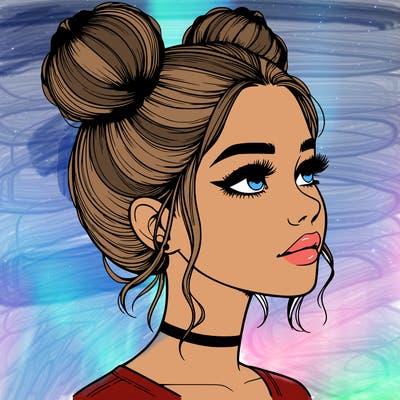 realistic girl with buns on the top of her head