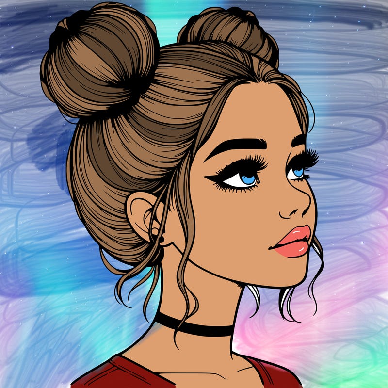 realistic girl with buns on the top of her head