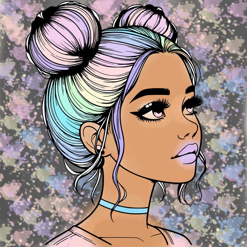 realistic girl with buns on the top of her head