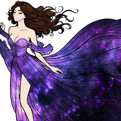 realistic woman in dress flowing the the wind