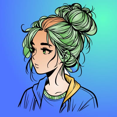 realistic teenage girl with a messy bun