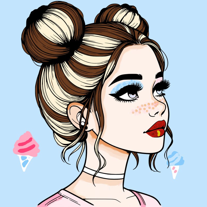 realistic girl with buns on the top of her head