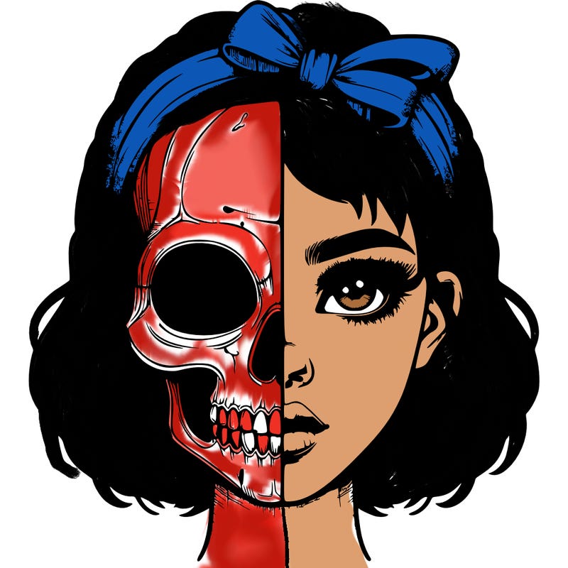 realistic girl with half skull mask