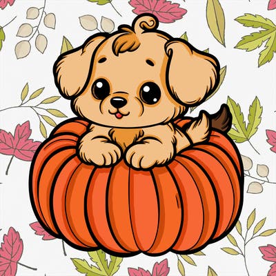 cute little puppy in a pumpkin
