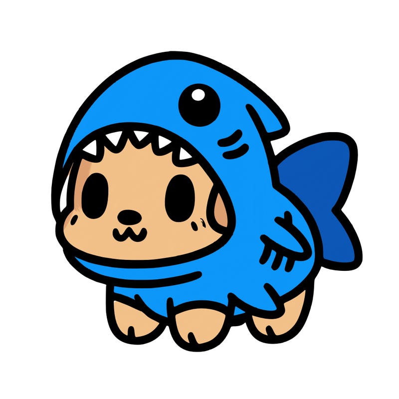 cute dog wearing a shark costume