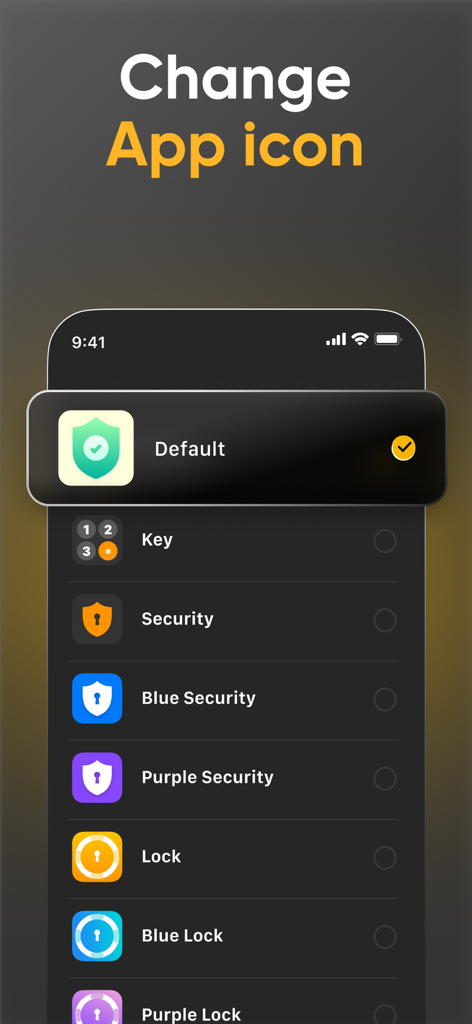 A menu showing multiple discreet app icon options for the SPV Photo Vault application to enhance user privacy