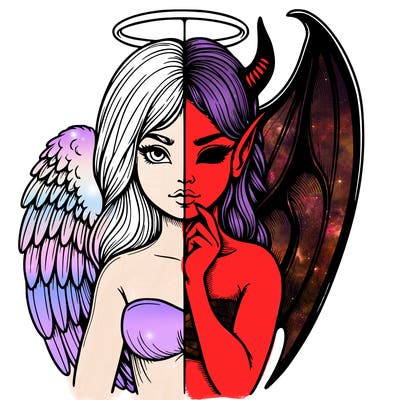 realistic angel half demon