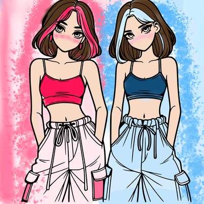 two girls with crop top with baggy pants