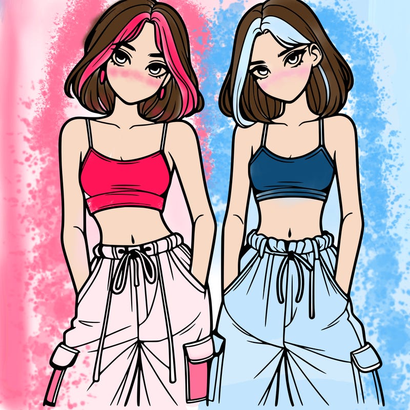 two girls with crop top with baggy pants