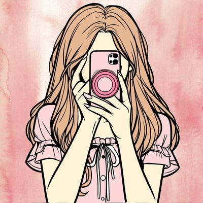 a realistic girl holding her phone taking pictures