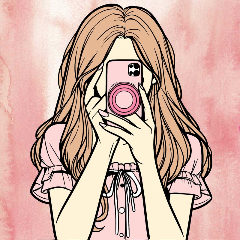 a realistic girl holding her phone taking pictures