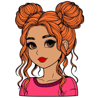 realistic girl with two buns in her hair