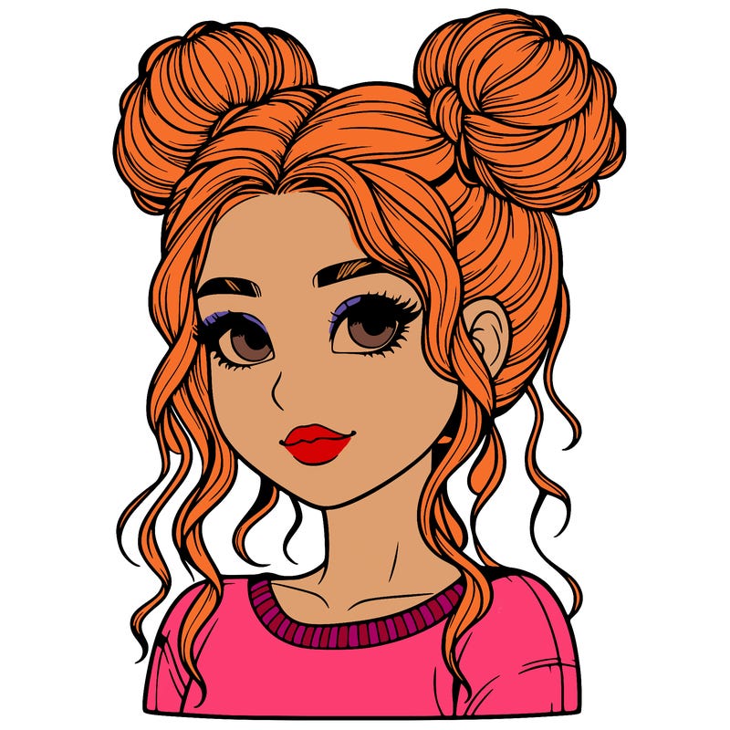 realistic girl with two buns in her hair