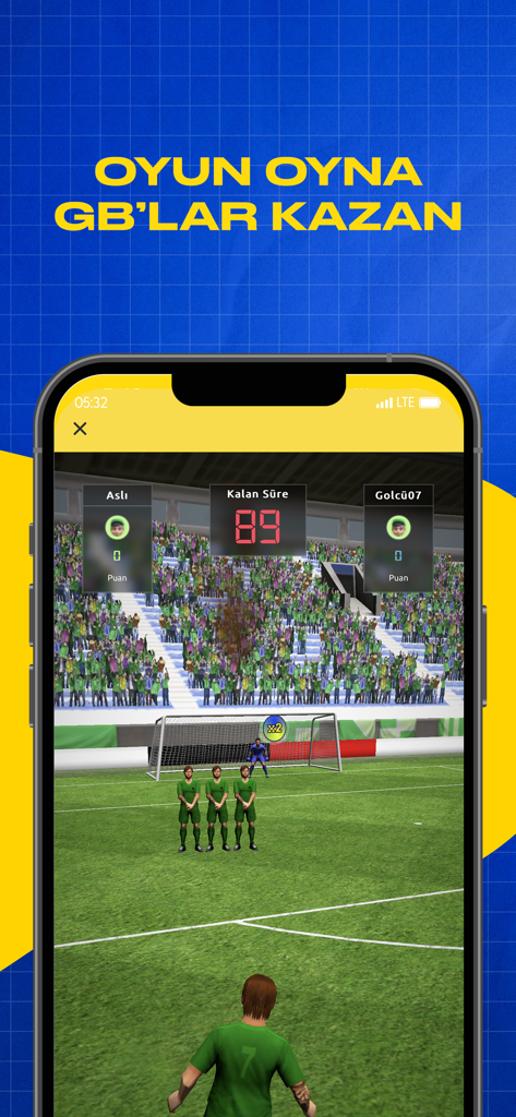 GNC app screenshot showing a soccer game to earn free mobile data