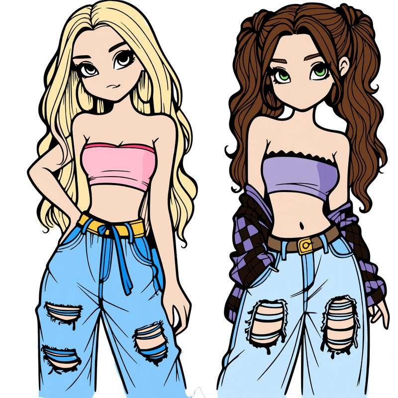 2 girls in crop tops and baggy jeans ripped