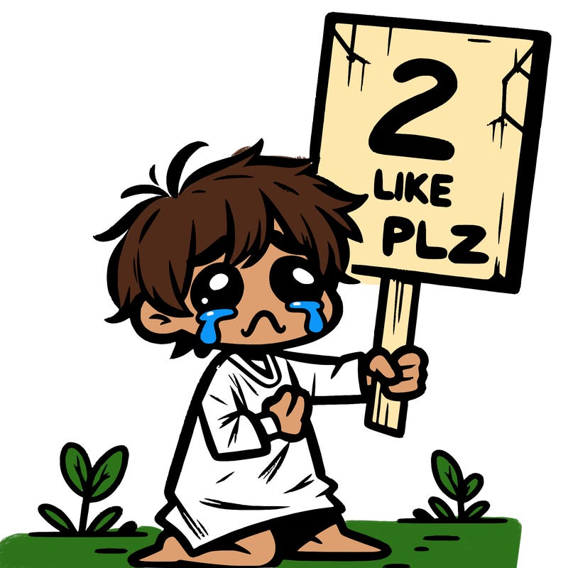 small poor toddler crying with sign that says 2 like plz