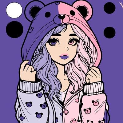 realistic girl in a animal pjs hoodie