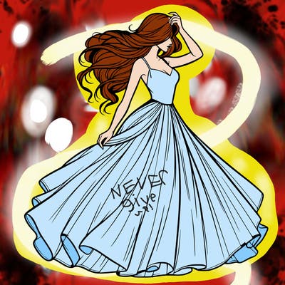 realistic woman with dress flowing in the wind
