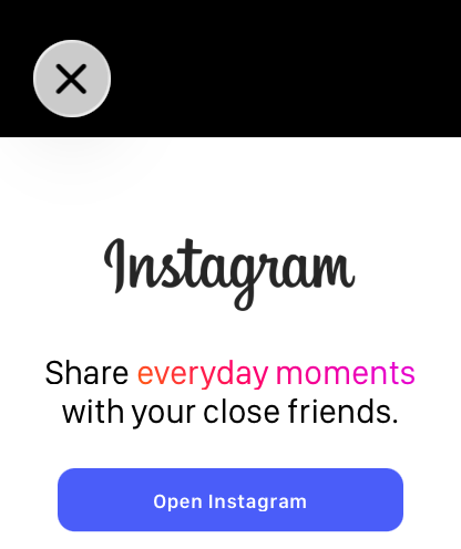 Instagram landing page displayed on the WatchWeb browser for Apple Watch
