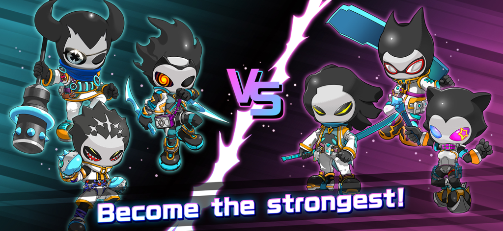 PROJECT_XENO - Two teams of three XENO characters facing off in a competitive versus screen with the caption Become the strongest.