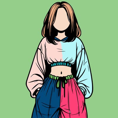 realistic girl faceless with baggy pants and a crop top