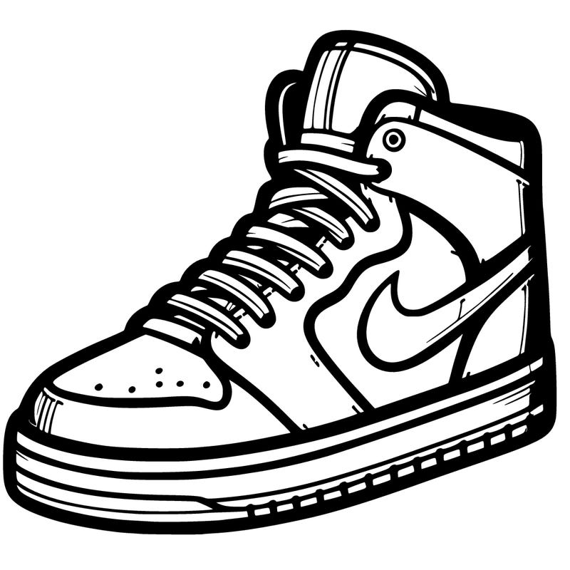 hightop basketball shoe, simple design with bold black lines, no shading lines