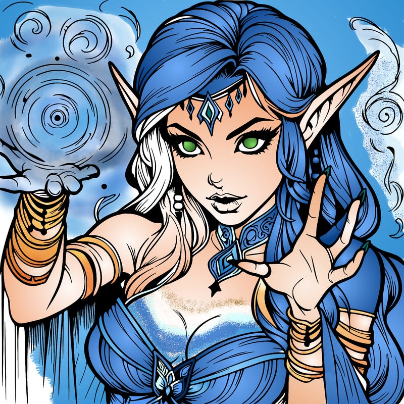 realistic scary beautiful elf sorceress casting spell