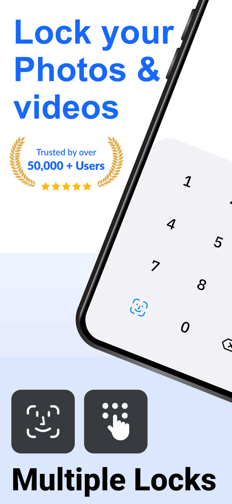 Secure Folder - Gallery Lock - Interfaz de la aplicación Secure Folder que muestra opciones de bloqueo de PIN y Face ID para fotos y videos privados