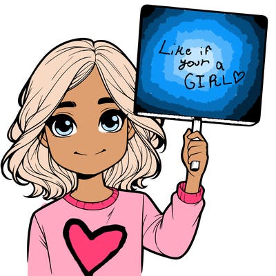 realistic girl holding up a sign