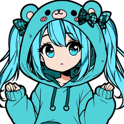 cute anime girl with ponytails and a cute bear hoodie