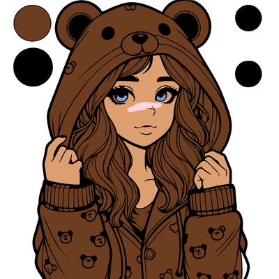 realistic girl in a animal pjs hoodie