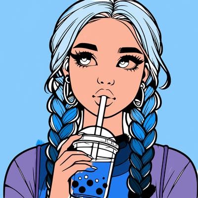 realistic girl with braided hair drinking boba