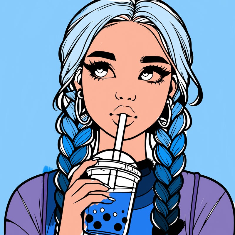 realistic girl with braided hair drinking boba