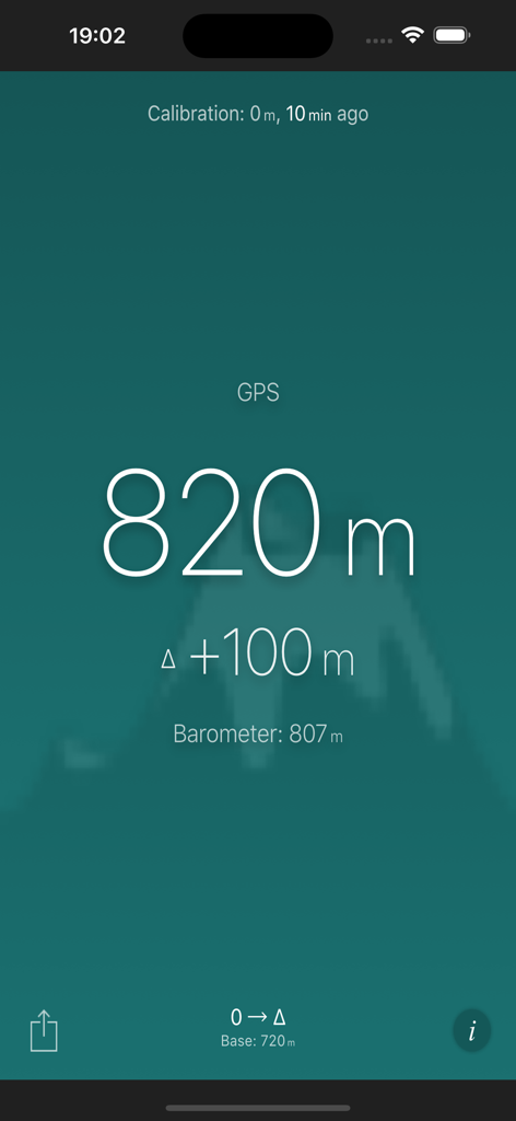 Altimeter (Barometer) - iPhone screen showing current GPS altitude and barometric elevation data