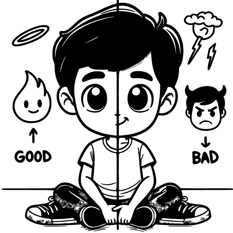 realistic boy split good and bad