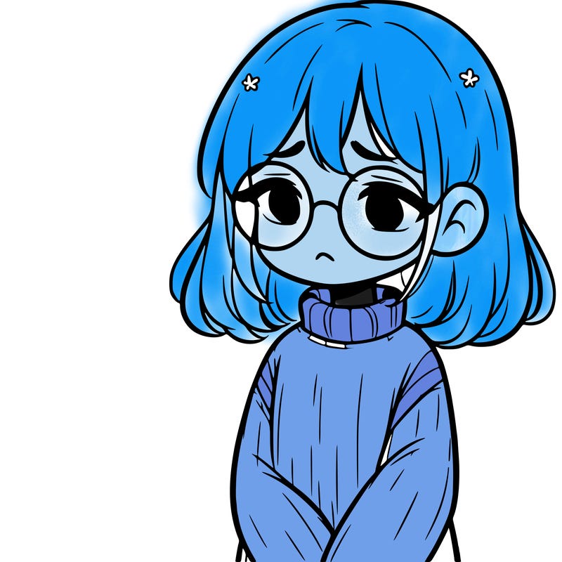sad girl with glasses in a sweater