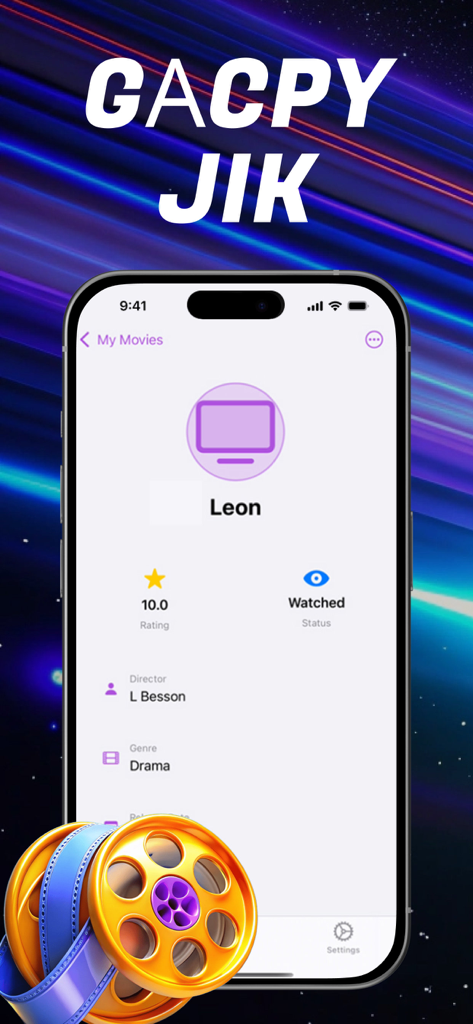 Interface de l'application GacpyJik MovieMate montrant les détails du film et le statut de visionnage