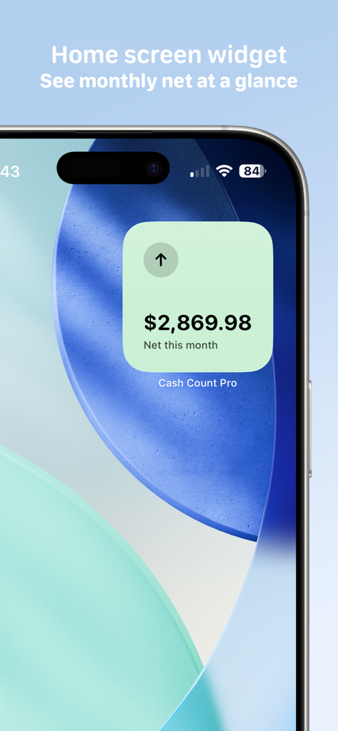 Cash Count Pro - Finance - Cash Count Pro finance app home screen widget displaying monthly net balance