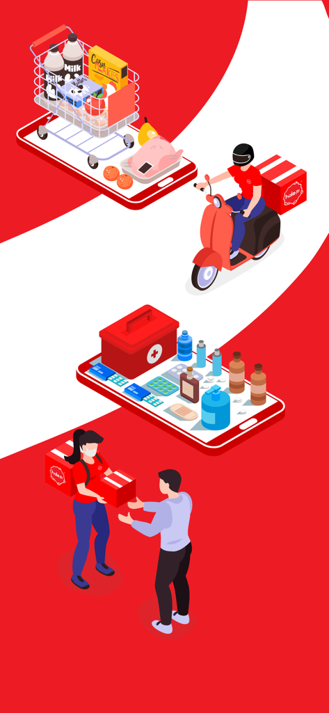 halo delivery - Isometric illustration of urban delivery services for groceries medicine and parcels via motorbike courier