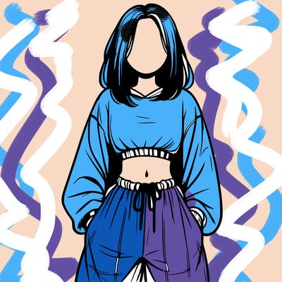 realistic girl faceless with baggy pants and a crop top