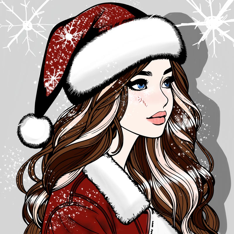 realistic girl in santa hat